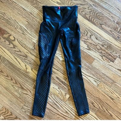 Women’s Small Spanx Moto Leggings Faux Leather - EUC!